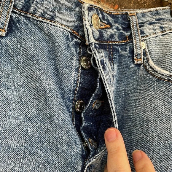 Forever 21 Distressed Blue Jean Button Up Cut Off Shorts - Picture 4 of 6